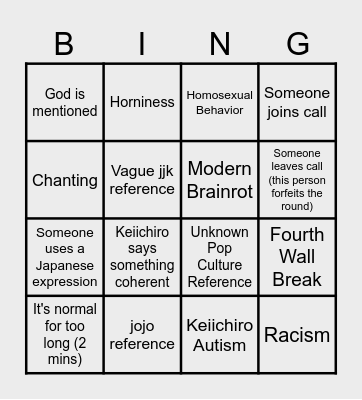 Ghost Stories Dub Bingo Card