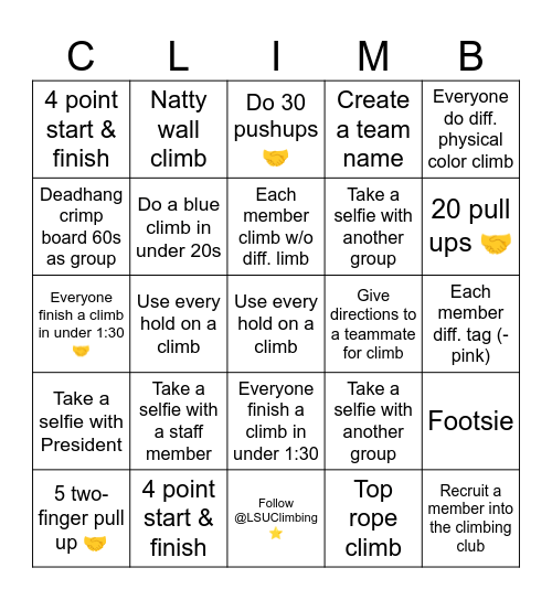 Climbing Bingo Card