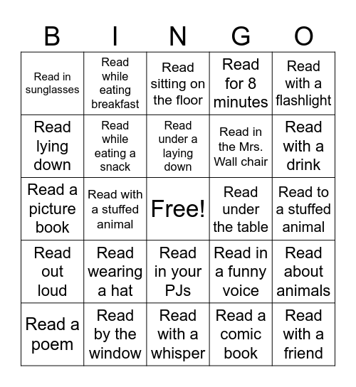 Read a thon Bingo Card