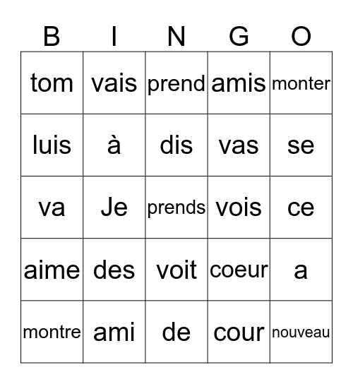 BINGO des petits mots de la dictée du 16 mai Bingo Card