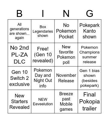 Pokemon Day card Bingo Card