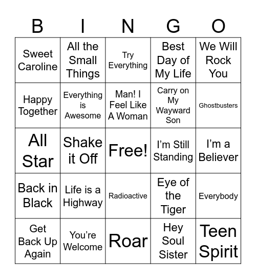 Name That Tune Bingo! Bingo Card