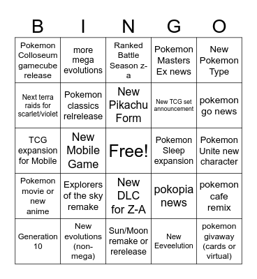 Pokemon Presents Bingo Card
