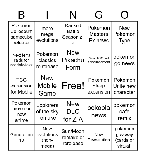Pokemon Presents Bingo Card
