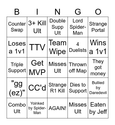 Marvel Rivals Bingo Card