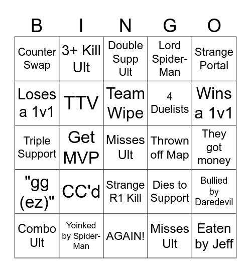 Marvel Rivals Bingo Card
