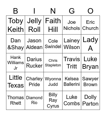 Country music bingo Card