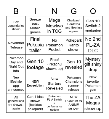 Pokemon Day card Bingo Card