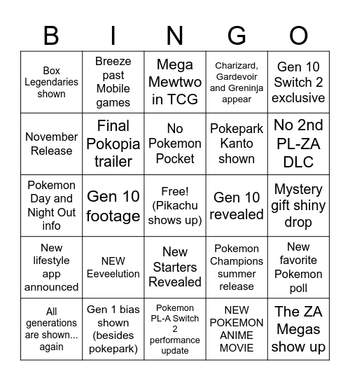 Pokemon Day card Bingo Card