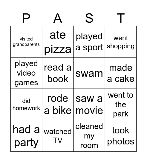 🎲 PAST SIMPLE BINGO Card