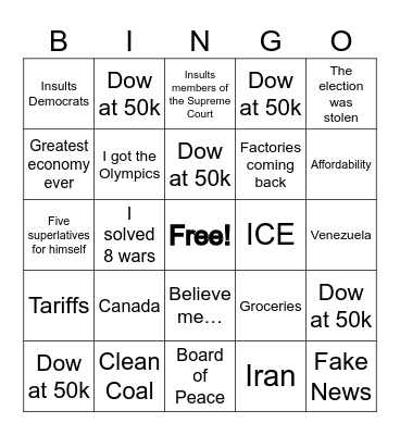 State of the Union Bingo Card