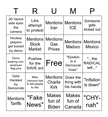 State of the Union 2026 Bingo Card