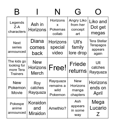 Anipoke Pokemon Day Bingo Card