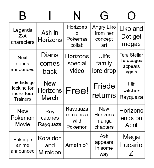 Anipoke Pokemon Day Bingo Card