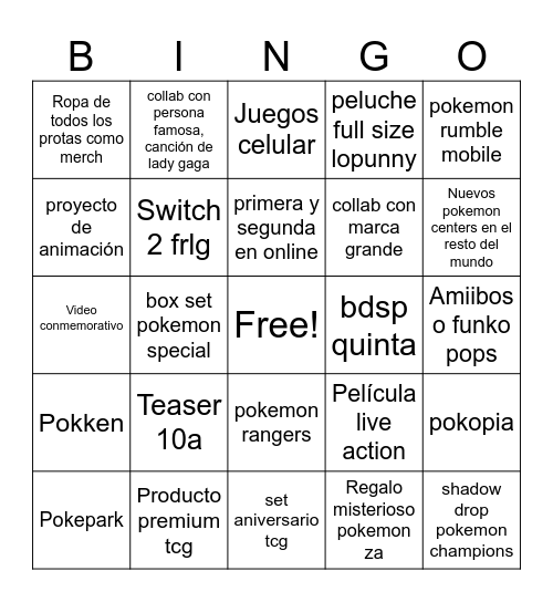 Pokemon Presents Bingo Card