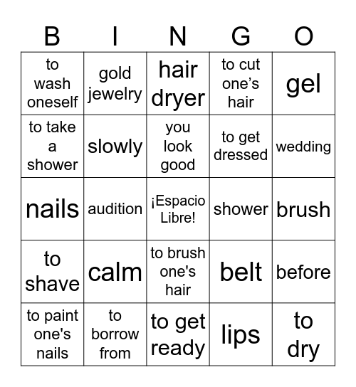 Realidades 2 Chapter 2A Vocabulary Bingo Card