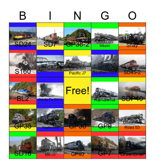 BL,GP, SD and other preserved engines that I would like to record after John will say "I'm not happy the Emoji Movie characters not happy" one day Bingo Card