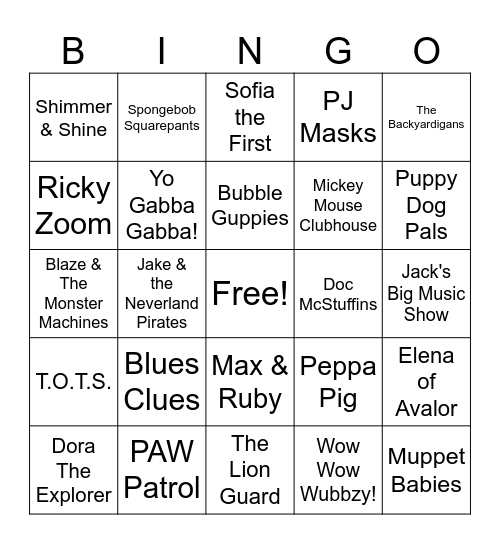 NICK JR THEME SONG Bingo Card