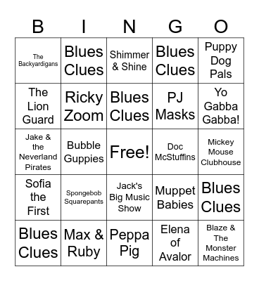 NICK JR THEME SONG moose zee Bingo Card