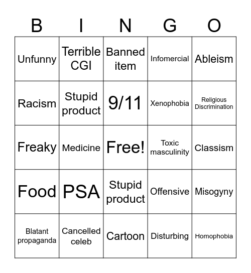 Poorly Aged Commercials Bingo Card