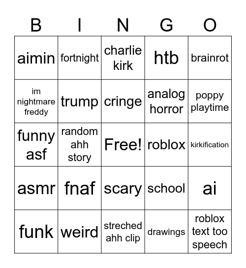 tiktok bingo card Bingo Card