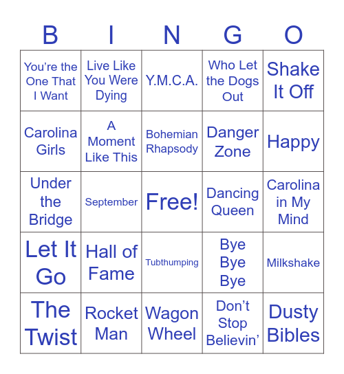 City Grace Volunteer Music Bingo Card