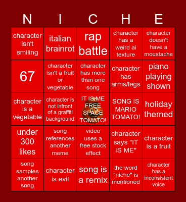 MARIO TOMATO BINGO Card