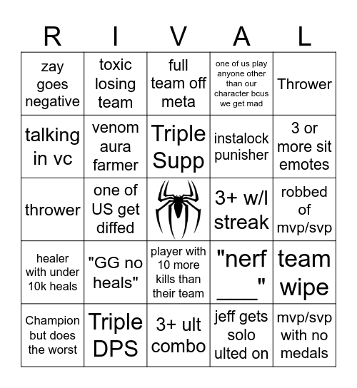 RIVALS Bingo Card