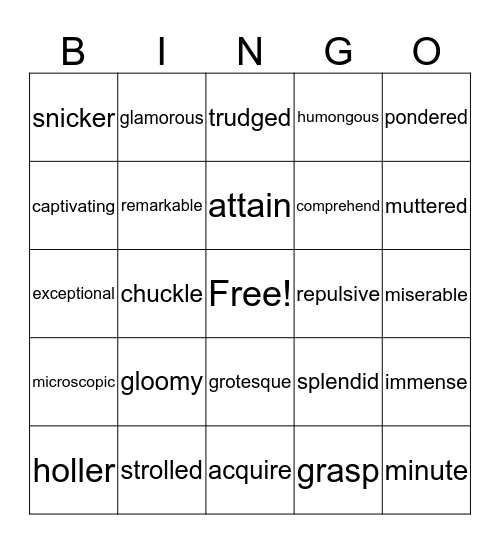 Vibrant Vocabulary Bingo Card