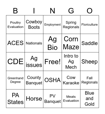 National FFA Week Bingo Card
