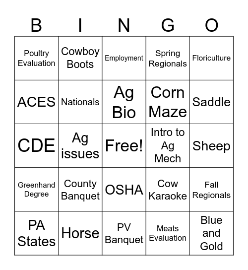 National FFA Week Bingo Card