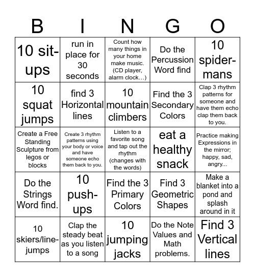 Specialist Bingo Card