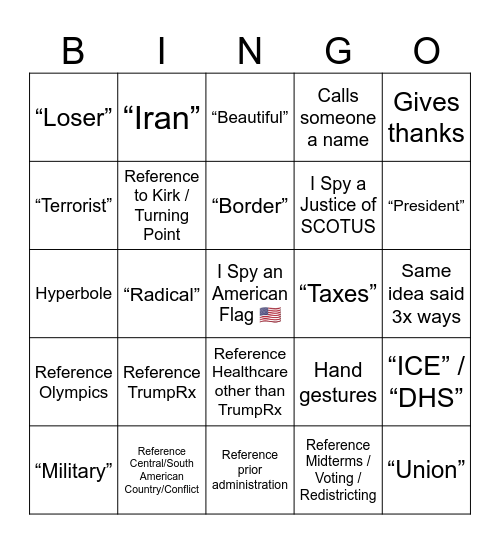 S.O.T.U. 2026 🇺🇸 Bingo Card