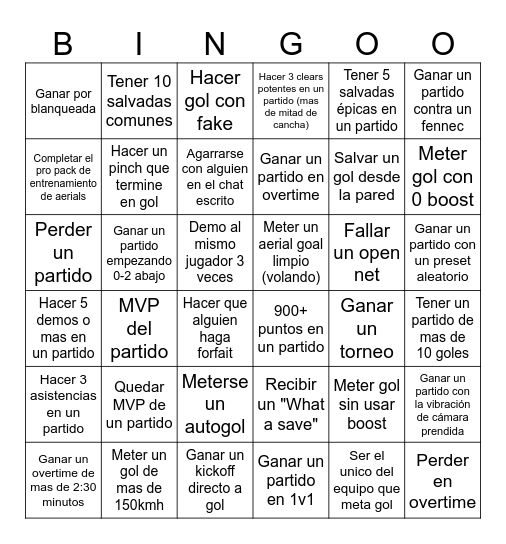 Rocket League - Bingo Card