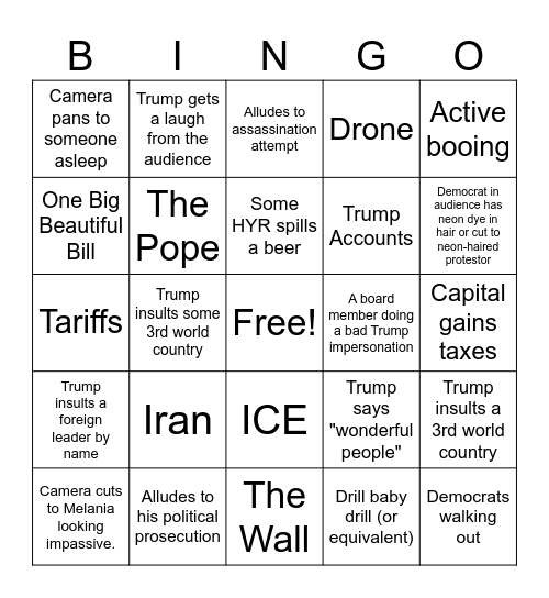 State of the Union Bingo Card