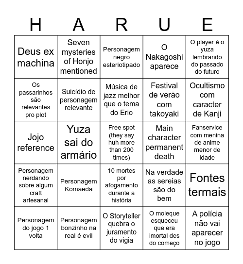 Paranormasight 2 Bingo Card