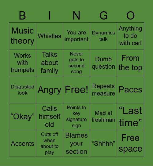 Band Bingo Card