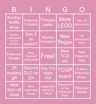 Pokemon Presents Bingo Card