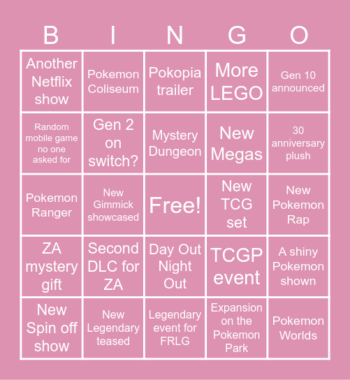 Pokemon Presents Bingo Card