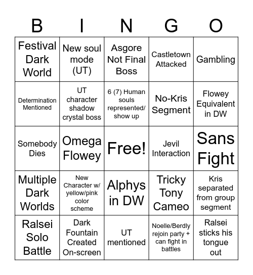 Sans's Deltarune Chapter 5 BINGO Card