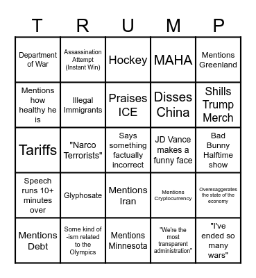 State of the Union Address BINGO Card