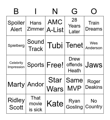 Preceding Film Bingo Card