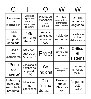 DEBATE PRESIDENCIAL - 2do grupo Bingo Card