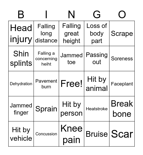 Running Injuries Bingo Card