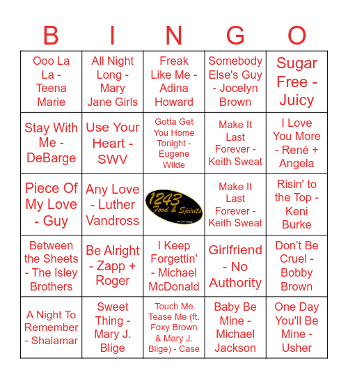 80s/90s R&B and HipHop Bingo Card