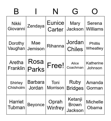 HerStory Black Women in History Bingo Card