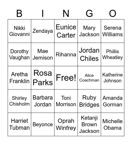 HerStory Black Women in History Bingo Card