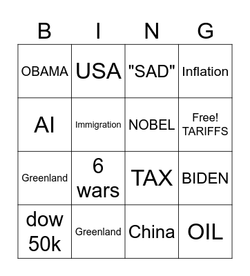 State of the Union Bingo Card