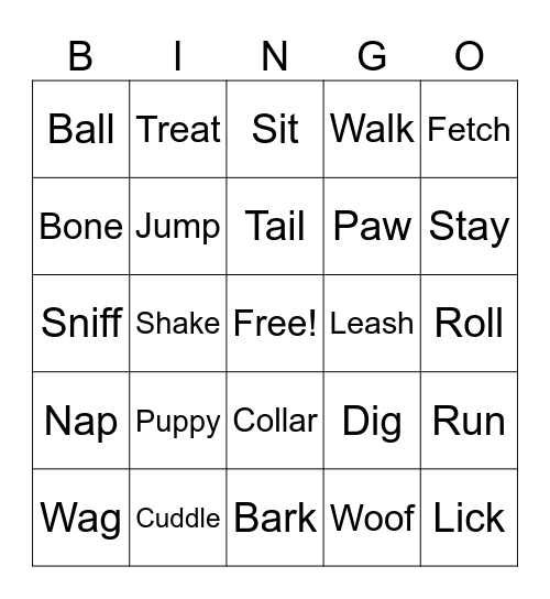 Dog Bingo Card