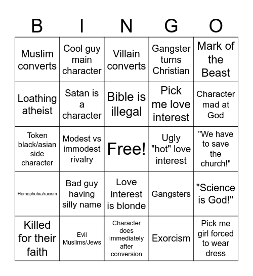Christian film Bingo Card